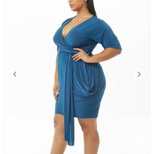 F21 Surplice Dress Teal Blue 2X